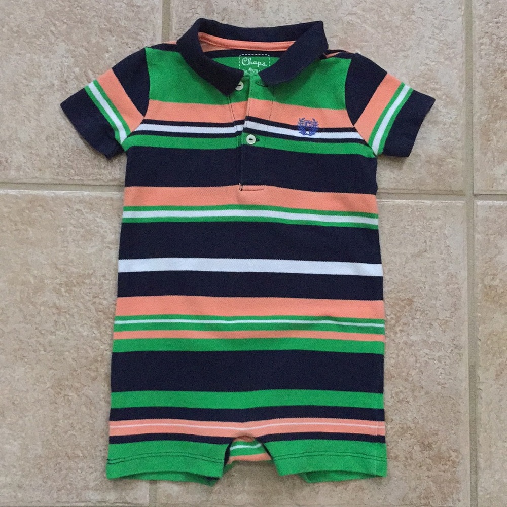Chaps Boys Striped Polo Style Crest Romper